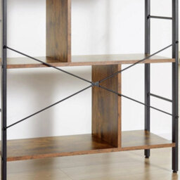 Tall Shelving Unit 5 Tier Display Storage Bookcase Metal Frame Industrial Brown - thumbnail 6