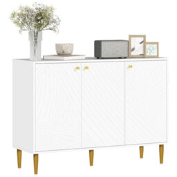 Wyld Haus Rasuno Ledi White And Gold-Tone 2-Cupboard Sideboard With Scandi Line Pattern, 1070X350X770mm - thumbnail 2