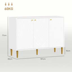 Wyld Haus Rasuno Ledi White And Gold-Tone 2-Cupboard Sideboard With Scandi Line Pattern, 1070X350X770mm - thumbnail 3