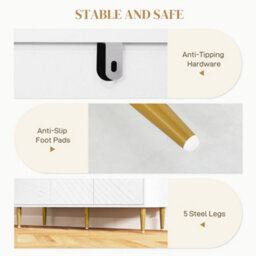 Wyld Haus Rasuno Ledi White And Gold-Tone 2-Cupboard Sideboard With Scandi Line Pattern, 1070X350X770mm - thumbnail 7
