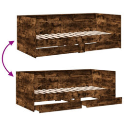 Berkfield Daybed With Drawers Without Mattress Smoked Oak 100X200 Cm - thumbnail 8