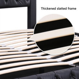 Abrihome Functional Upholstered Bed 135X190 Cm, Black Pu With Storage, Slatted Frame & Multi-Colour Led Lights - thumbnail 4
