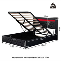 Abrihome Functional Upholstered Bed 135X190 Cm, Black Pu With Storage, Slatted Frame & Multi-Colour Led Lights - thumbnail 8