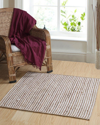 Second Nature Online Chakkar Pale Stripe Square Jute Beige Hall Rug / 120 Cm X 120 Cm - image 1