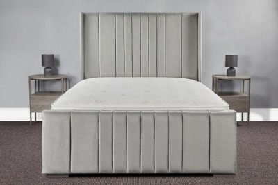 Sloomy Grace Wing Back Bed Frame With Sprung Memory Foam Mattress- Silver Plush- Pink Plush- King - image 1