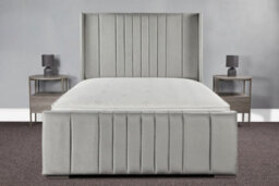 Sloomy Grace Wing Back Bed Frame With Sprung Memory Foam Mattress- Silver Plush- Pink Plush- King - thumbnail 1