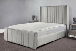 Sloomy Grace Wing Back Bed Frame With Sprung Memory Foam Mattress- Silver Plush- Pink Plush- King - thumbnail 2