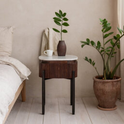 Wyld Haus Alabama Ribbed Mango Wood Bedside Table With Marble Top And Metal Legs - thumbnail 2