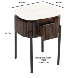 Wyld Haus Alabama Ribbed Mango Wood Bedside Table With Marble Top And Metal Legs - thumbnail 4