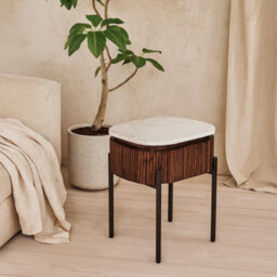 Wyld Haus Alabama Ribbed Mango Wood Bedside Table With Marble Top And Metal Legs - thumbnail 1