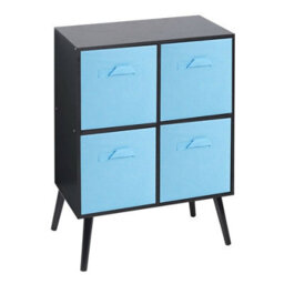 Urbn-Living Urbnliving 61Cm Height 4 Cube Black Wooden Bookcase With Beech Legs Shelf Storage Sky Blue Drawers