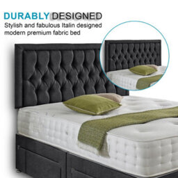 Dining Tables Lisbon Matching Headboard Divan Set, 2 Drawer On Same Side With Sprung 1500 Comfort Mattress - Chenille Charcoal - Double - thumbnail 3