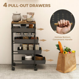 Homcom Kitchen Storage Trolley Mobile Utility Cart For Kitchen Office Black - thumbnail 4
