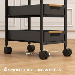 Homcom Kitchen Storage Trolley Mobile Utility Cart For Kitchen Office Black - thumbnail 5