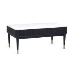 Oakham Lauriston Fluted Stone Top Coffee Table With 2 Drawers In White Marble And Black - thumbnail 1