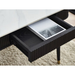 Oakham Lauriston Fluted Stone Top Coffee Table With 2 Drawers In White Marble And Black - thumbnail 8
