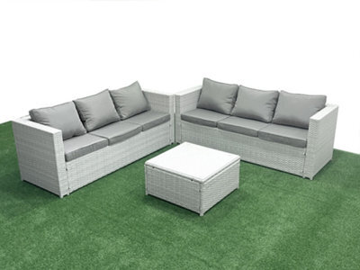 Fimous Rattan Garden Outdoor Furniture Set 6 Seater Rattan Garden Sofa Set Light Grey - image 1
