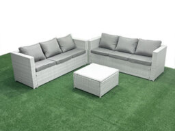 Fimous Rattan Garden Outdoor Furniture Set 6 Seater Rattan Garden Sofa Set Light Grey - thumbnail 2