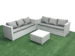 Fimous Rattan Garden Outdoor Furniture Set 6 Seater Rattan Garden Sofa Set Light Grey - thumbnail 1