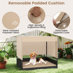 Costway Wicker Dog House Raised Rattan Dogs Bed With Removable Cushion-Black - thumbnail 6