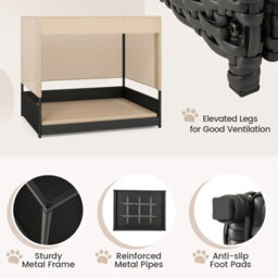 Costway Wicker Dog House Raised Rattan Dogs Bed With Removable Cushion-Black - thumbnail 9