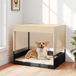 Costway Wicker Dog House Raised Rattan Dogs Bed With Removable Cushion-Black - thumbnail 3