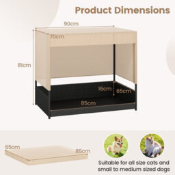 Costway Wicker Dog House Raised Rattan Dogs Bed With Removable Cushion-Black - thumbnail 2