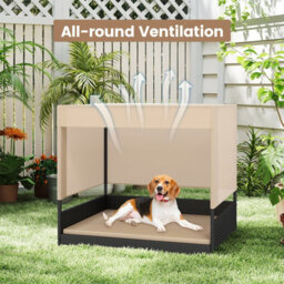Costway Wicker Dog House Raised Rattan Dogs Bed With Removable Cushion-Black - thumbnail 5