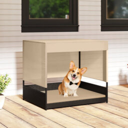 Costway Wicker Dog House Raised Rattan Dogs Bed With Removable Cushion-Black - thumbnail 4