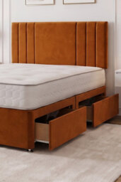 "Knight Sleep Sarah Orange Plush Bed Set With Mattress, 2 Drawers Same Side & 24""headboard, 4Ft6 - Double" - thumbnail 2