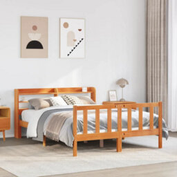 Berkfield Bed Frame With Headboard Without Mattress Wax Brown 140X200 Cm - thumbnail 1