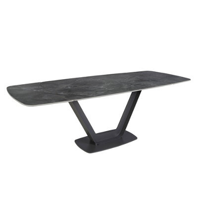 Angel Cerda Elegant Oval Barrel Dining Table With Extendable Features In Porcelain Marble And Black Steel - image 1