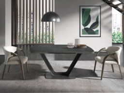 Angel Cerda Elegant Oval Barrel Dining Table With Extendable Features In Porcelain Marble And Black Steel - thumbnail 2