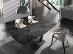 Angel Cerda Elegant Oval Barrel Dining Table With Extendable Features In Porcelain Marble And Black Steel - thumbnail 3