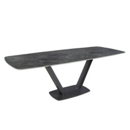 Angel Cerda Elegant Oval Barrel Dining Table With Extendable Features In Porcelain Marble And Black Steel