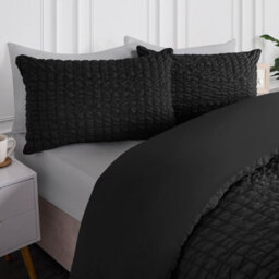 OHS Luxury Seersucker Duvet Cover Set Geo Pillowcase Quilt, Black - Single - thumbnail 3