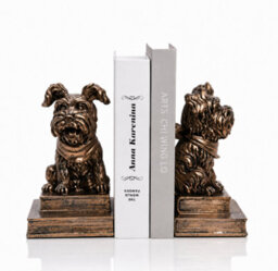 Maison Des Cadeaux Bronze Effect Resin Dog Bookends, Vintage Animal Book Supports For Home Office, Library & Living Room Decor