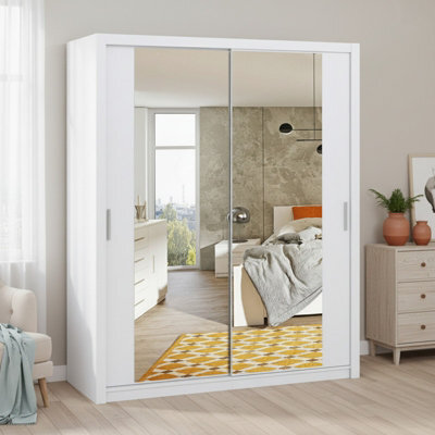 Contemporary Bono Sz180 White Wardrobe With Mirror And Sliding Doors For Efficient Organisation - image 1