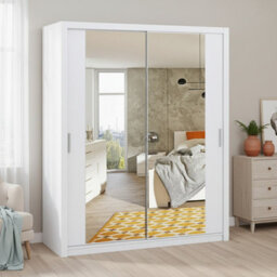 Contemporary Bono Sz180 White Wardrobe With Mirror And Sliding Doors For Efficient Organisation - thumbnail 1