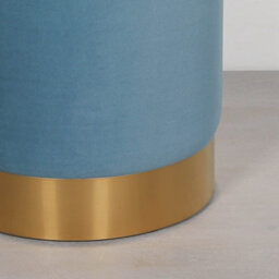 Amour Ocean Blue Velvet Pouffe Gold Trim Round Stool Ottoman - thumbnail 3