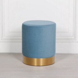 Amour Ocean Blue Velvet Pouffe Gold Trim Round Stool Ottoman - thumbnail 1