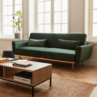 Sweeek. 3-Seater Convertible Sofa Bed Green Velvet - image 1