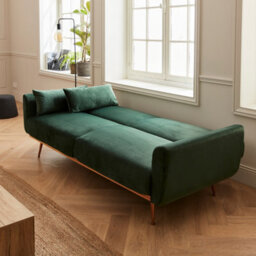 Sweeek. 3-Seater Convertible Sofa Bed Green Velvet - thumbnail 9