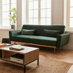 Sweeek. 3-Seater Convertible Sofa Bed Green Velvet - thumbnail 1