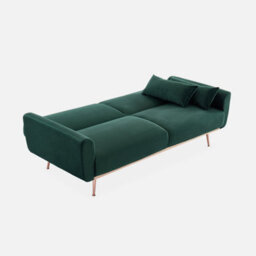 Sweeek. 3-Seater Convertible Sofa Bed Green Velvet - thumbnail 5