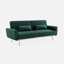 Sweeek. 3-Seater Convertible Sofa Bed Green Velvet - thumbnail 3