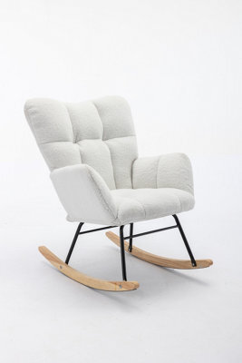 Abrihome Full-Kd Teddy Fabric Tufted Upholstered Rocking Chair Padded Seat For Living Room Bedroom, Ivory White - image 1