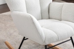 Abrihome Full-Kd Teddy Fabric Tufted Upholstered Rocking Chair Padded Seat For Living Room Bedroom, Ivory White - thumbnail 6