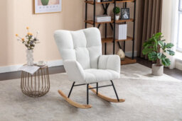 Abrihome Full-Kd Teddy Fabric Tufted Upholstered Rocking Chair Padded Seat For Living Room Bedroom, Ivory White - thumbnail 8