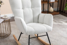 Abrihome Full-Kd Teddy Fabric Tufted Upholstered Rocking Chair Padded Seat For Living Room Bedroom, Ivory White - thumbnail 3